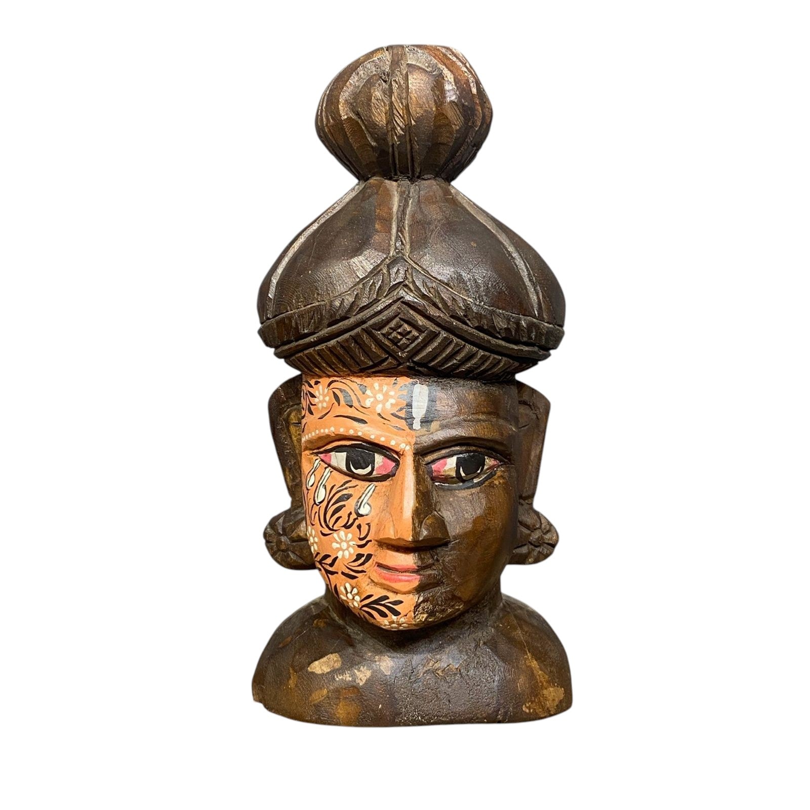 Hand Painted Wooden Buddha Head