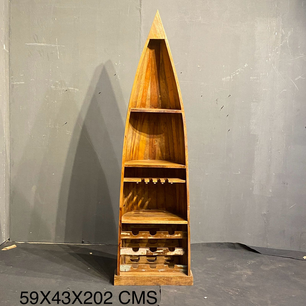 Antique Boat Style Book Rack – handcrafted vintage Indian decor from Jodhpur, Rajasthan