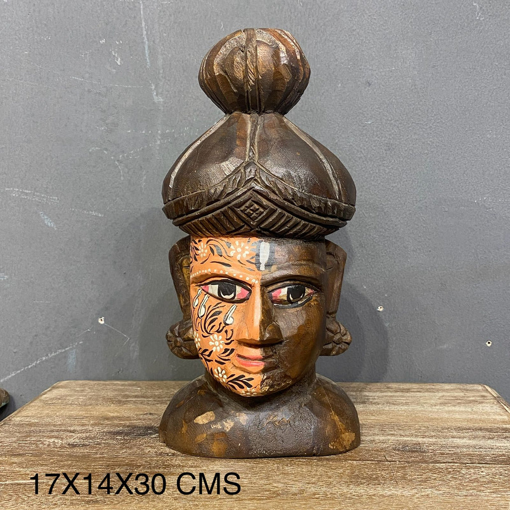 Hand Painted Wooden Buddha Head