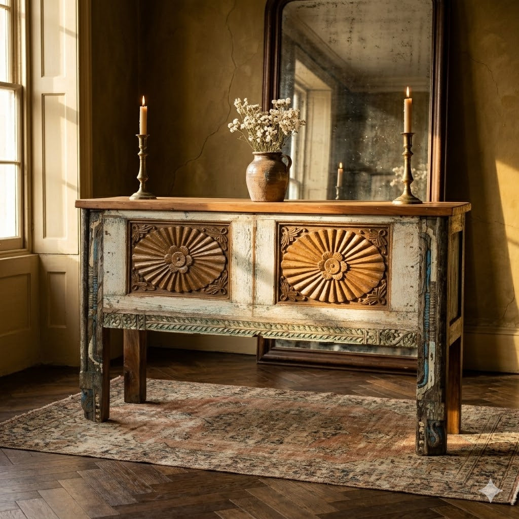 Carved Console Table – handcrafted vintage Indian decor from Jodhpur, Rajasthan