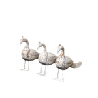 Set of three vintage-style metal peacock figurines, handcrafted decorative bird statues from Jodhpur Rajasthan by India Vintage Decor.